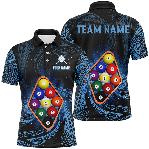 Personalized Blue Tribal Pattern 9 Ball Billiard Shirts For Men, 9 Ball Pool Billiard Jerseys TDM2234