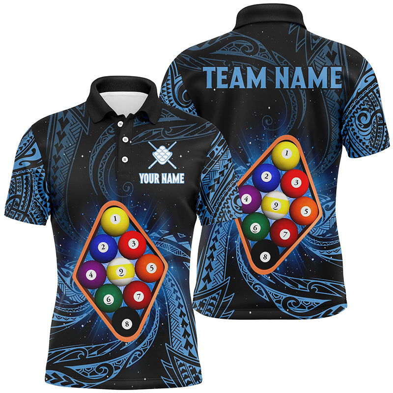Personalized Blue Tribal Pattern 9 Ball Billiard Shirts For Men, 9 Ball Pool Billiard Jerseys TDM2234