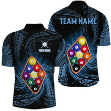 Load image into Gallery viewer, Personalized Blue Tribal Pattern 9 Ball Billiard Shirts For Men, 9 Ball Pool Billiard Jerseys TDM2234