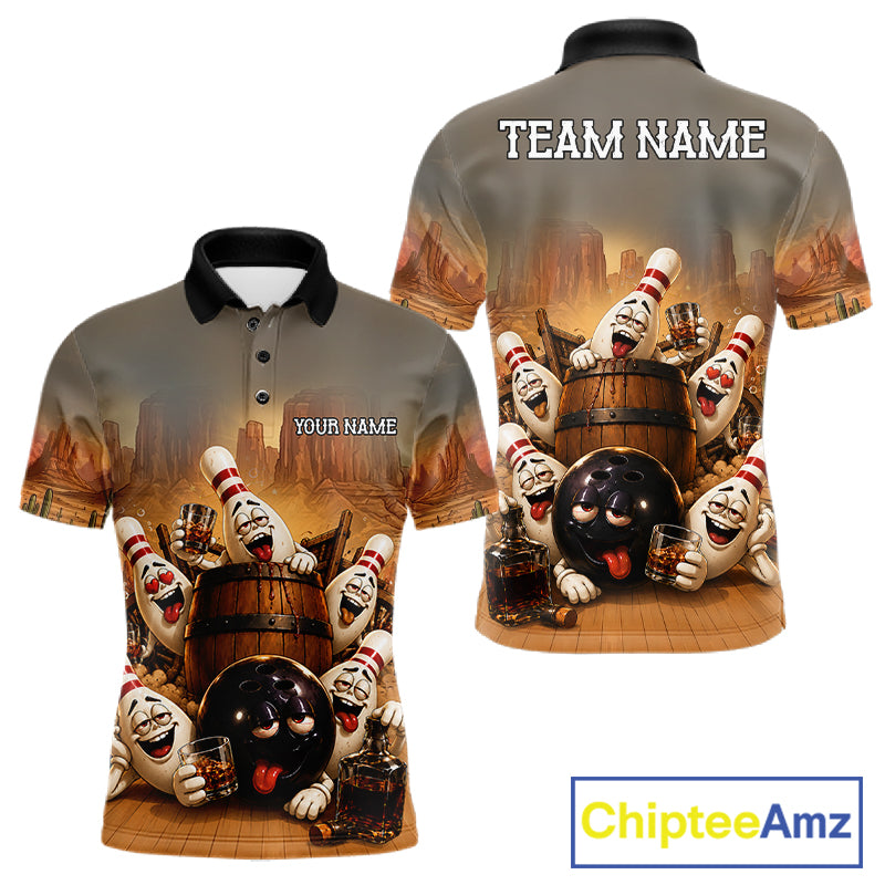 Funny Bourbon Drunk Bowling Pins Vintage Bowling Shirts For Men Custom Bowling Team Jersey TDM7251