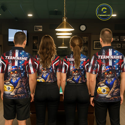 Funny Cat 8 Ball & 9 Ball Billiard Shirt For Men Custom Vintage American Flag Pool Team Jersey TDM7519