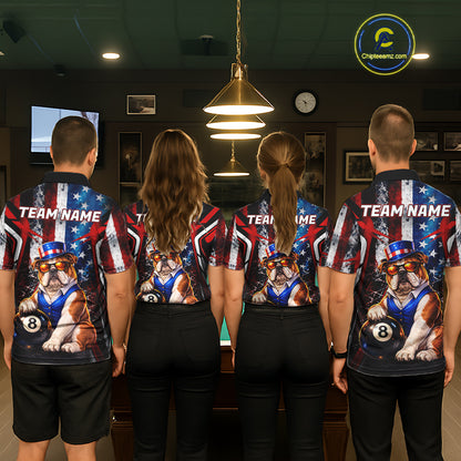 Funny Bulldog 8 Ball Billiard Shirt For Men Custom Vintage US Flag Pool Team Jersey Polo & 1/4 Zip TDM7520