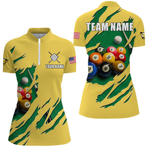 Funny 3D Billiard Table 9 Ball Pool Shirts For Women Custom Yellow 9 Ball Billiard Team Jerseys TDM2741