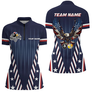 Customized Eagle American 8 & 9 Ball Billiard Shirts For Women, Patriotic Billiard Flag Team Jerseys TDM2748