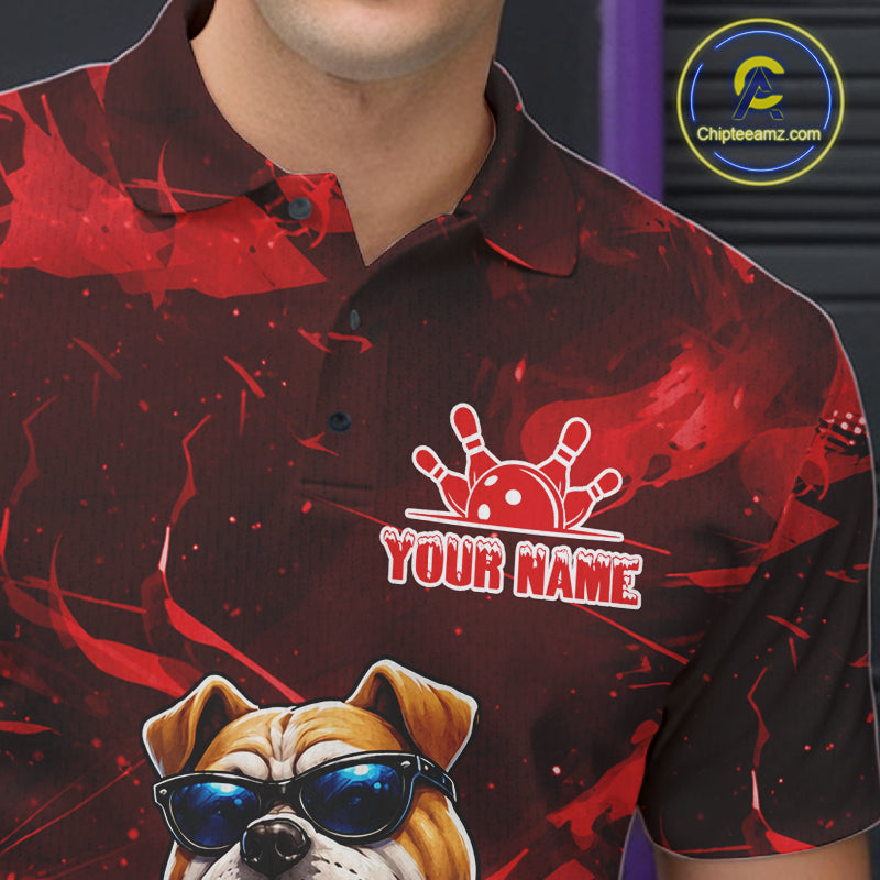 Personalized Red Funny Bulldog Bowling Shirt For Men Custom Bowling Team Jersey Polo & 1/4 Zip TDM7880