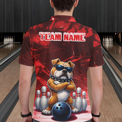 Personalized Red Funny Bulldog Bowling Shirt For Men Custom Bowling Team Jersey Polo & 1/4 Zip TDM7880