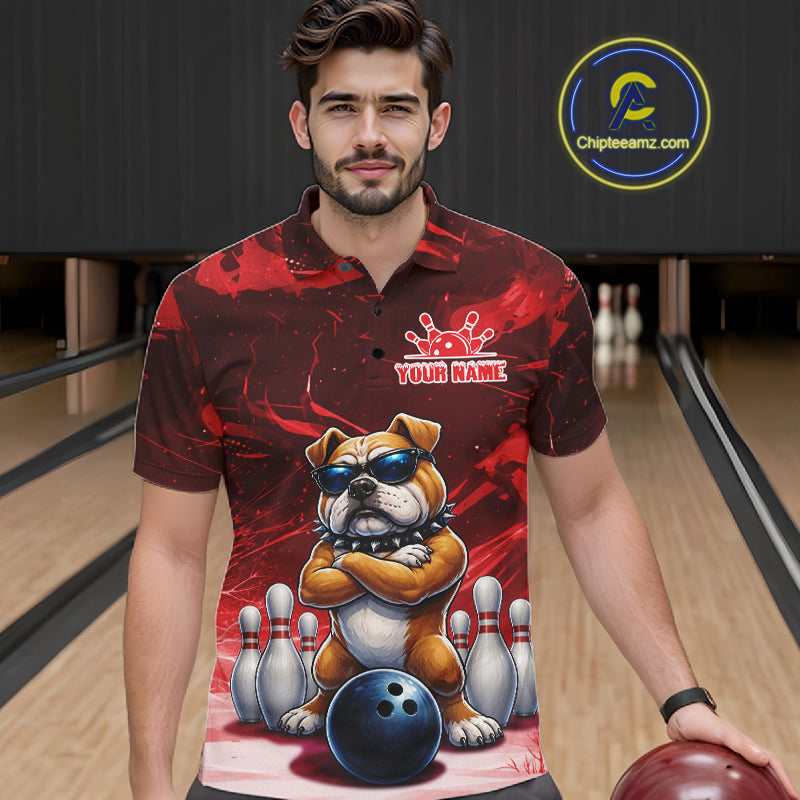 Personalized Red Funny Bulldog Bowling Shirt For Men Custom Bowling Team Jersey Polo & 1/4 Zip TDM7880