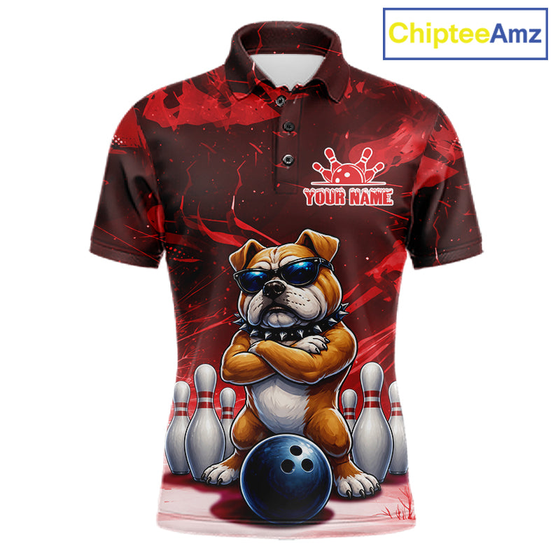 Personalized Red Funny Bulldog Bowling Shirt For Men Custom Bowling Team Jersey Polo & 1/4 Zip TDM7880