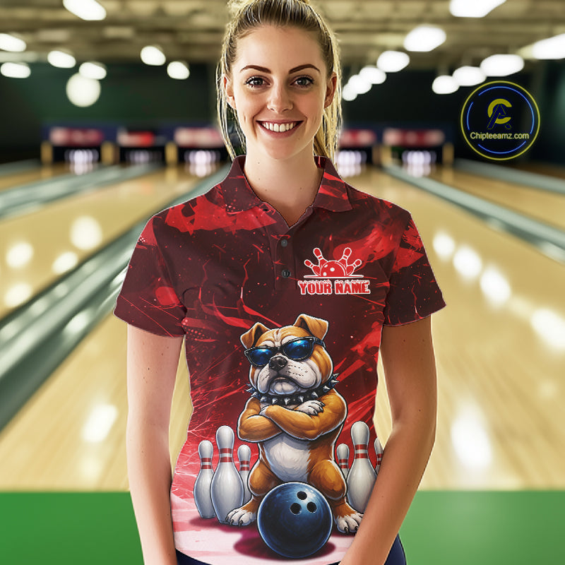Personalized Red Funny Bulldog Bowling Shirt For Women Custom Bowling Team Jersey Polo & 1/4 Zip TDM7880