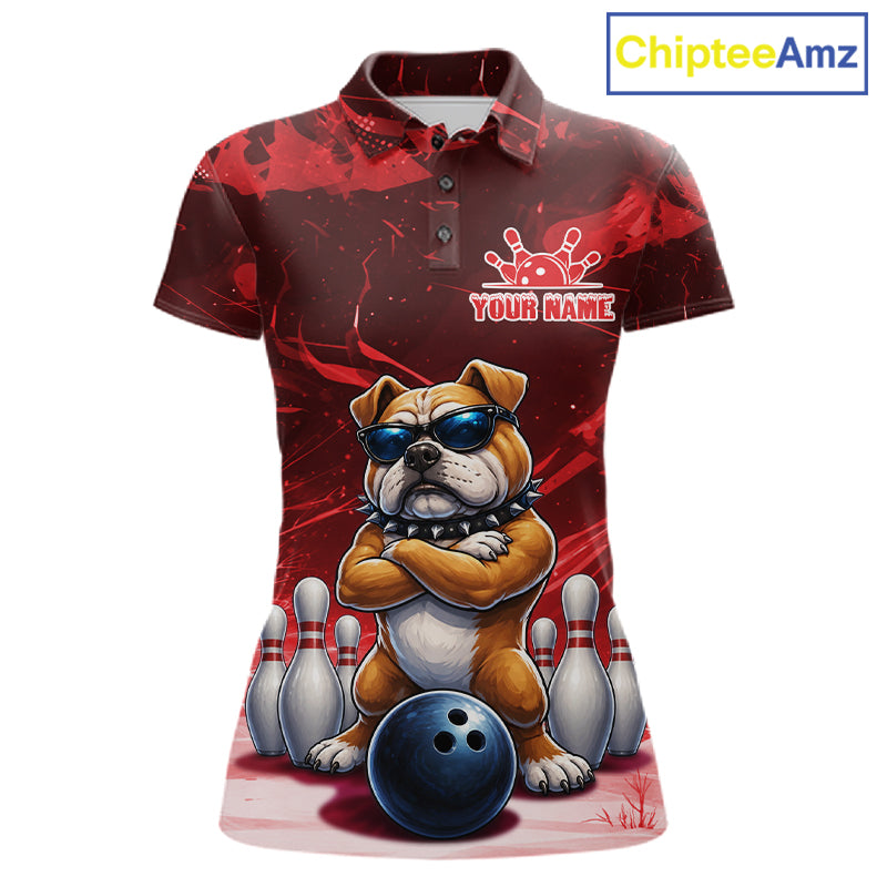 Personalized Red Funny Bulldog Bowling Shirt For Women Custom Bowling Team Jersey Polo & 1/4 Zip TDM7880