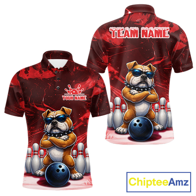 Personalized Red Funny Bulldog Bowling Shirt For Men Custom Bowling Team Jersey Polo & 1/4 Zip TDM7880