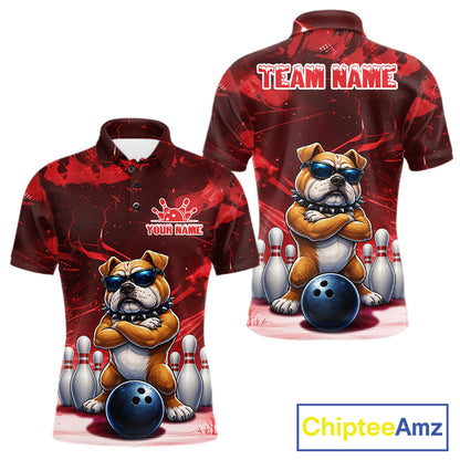 Personalized Red Funny Bulldog Bowling Shirt For Men Custom Bowling Team Jersey Polo & 1/4 Zip TDM7880