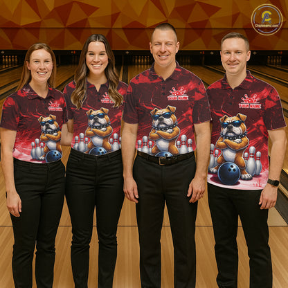 Personalized Red Funny Bulldog Bowling Shirt For Women Custom Bowling Team Jersey Polo & 1/4 Zip TDM7880