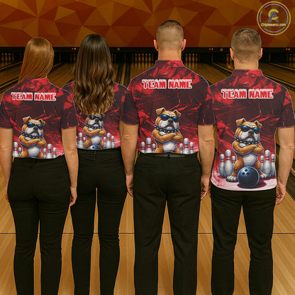 Personalized Red Funny Bulldog Bowling Shirt For Women Custom Bowling Team Jersey Polo & 1/4 Zip TDM7880
