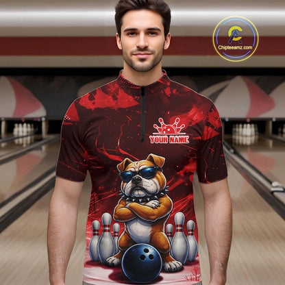 Personalized Red Funny Bulldog Bowling Shirt For Men Custom Bowling Team Jersey Polo & 1/4 Zip TDM7880