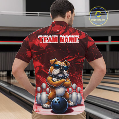 Personalized Red Funny Bulldog Bowling Shirt For Men Custom Bowling Team Jersey Polo & 1/4 Zip TDM7880