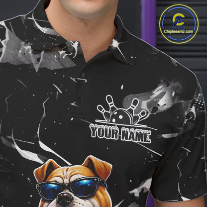 Personalized Black Funny Bulldog Bowling Shirt For Men Custom Bowling Team Jersey Polo & 1/4 Zip TDM7881