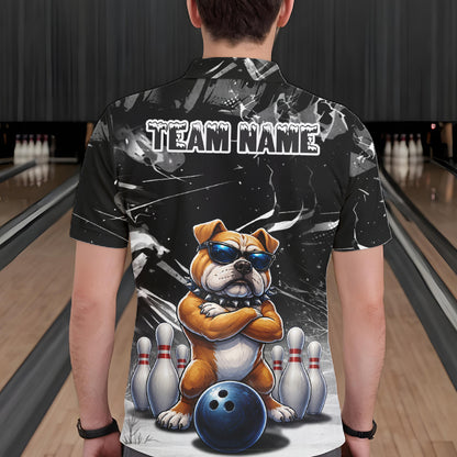 Personalized Black Funny Bulldog Bowling Shirt For Men Custom Bowling Team Jersey Polo & 1/4 Zip TDM7881
