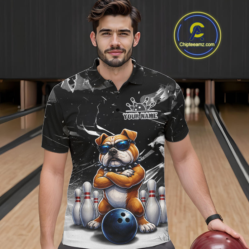 Personalized Black Funny Bulldog Bowling Shirt For Men Custom Bowling Team Jersey Polo & 1/4 Zip TDM7881