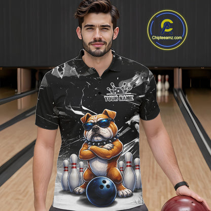 Personalized Black Funny Bulldog Bowling Shirt For Men Custom Bowling Team Jersey Polo & 1/4 Zip TDM7881