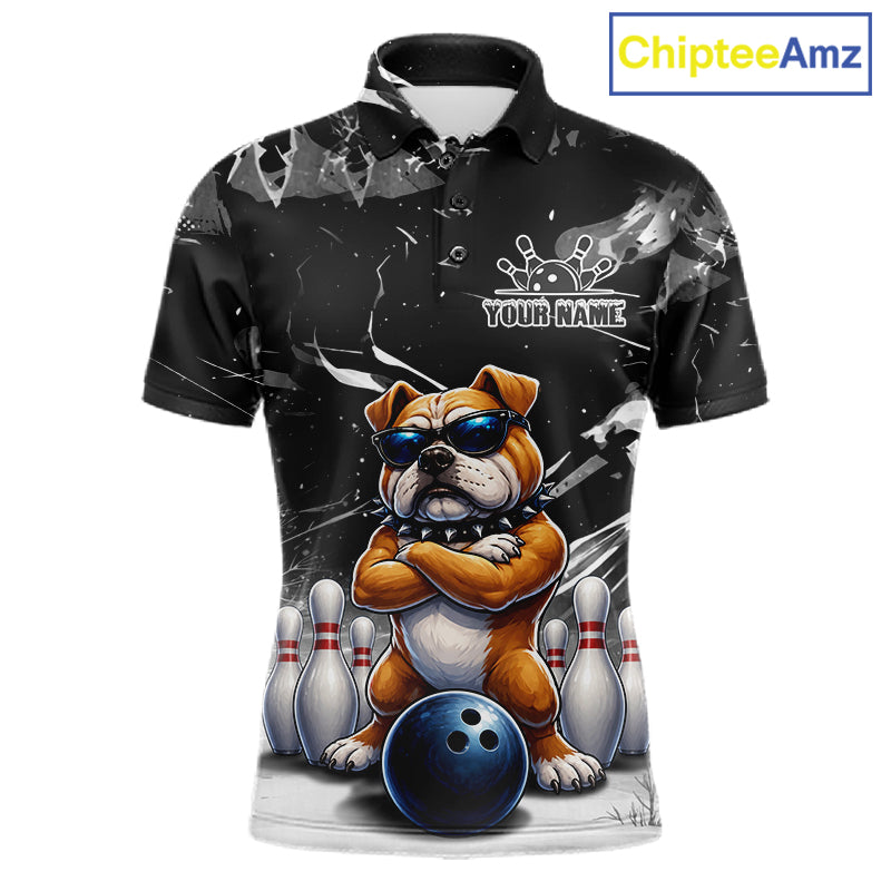 Personalized Black Funny Bulldog Bowling Shirt For Men Custom Bowling Team Jersey Polo & 1/4 Zip TDM7881