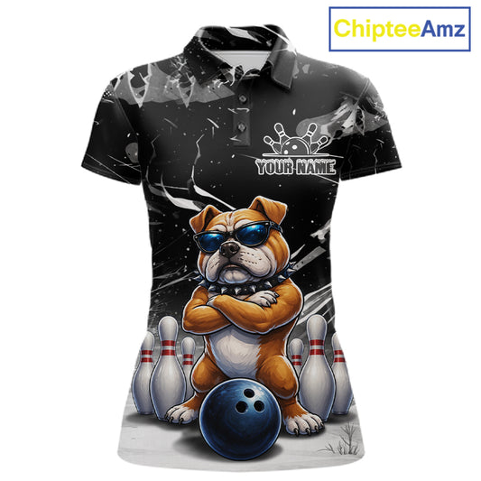 Personalized Black Funny Bulldog Bowling Shirt For Women Custom Bowling Team Jersey Polo & 1/4 Zip TDM7881