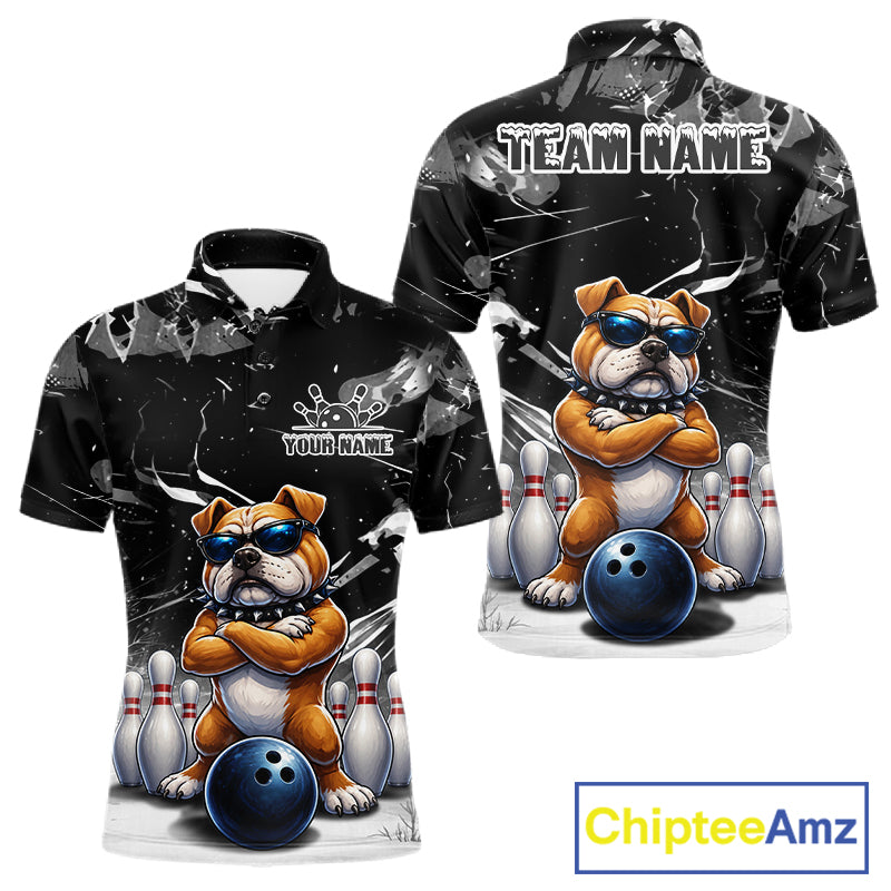 Personalized Black Funny Bulldog Bowling Shirt For Men Custom Bowling Team Jersey Polo & 1/4 Zip TDM7881