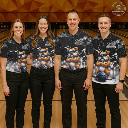 Personalized Black Funny Bulldog Bowling Shirt For Men Custom Bowling Team Jersey Polo & 1/4 Zip TDM7881