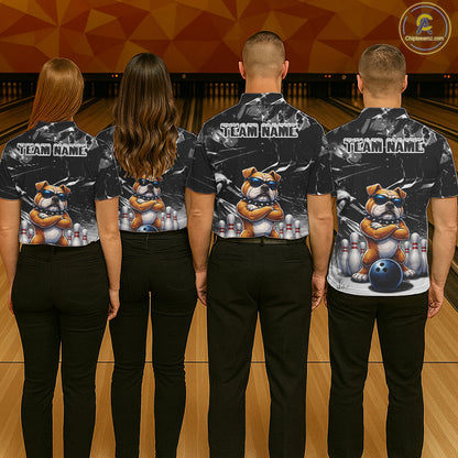 Personalized Black Funny Bulldog Bowling Shirt For Men Custom Bowling Team Jersey Polo & 1/4 Zip TDM7881