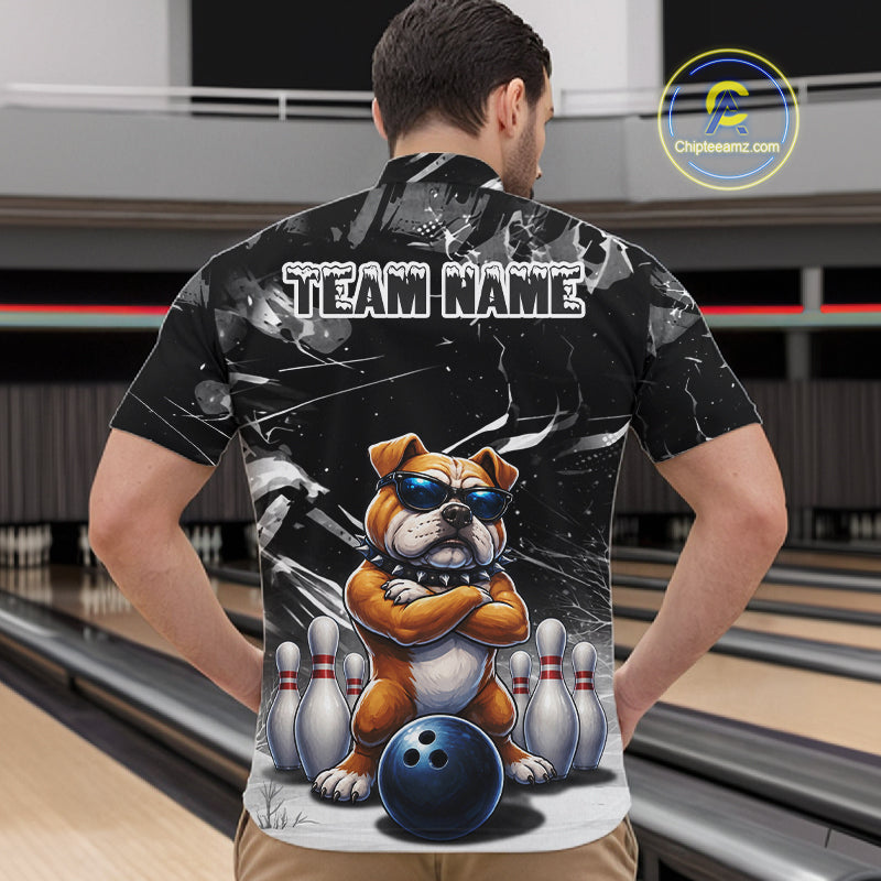 Personalized Black Funny Bulldog Bowling Shirt For Men Custom Bowling Team Jersey Polo & 1/4 Zip TDM7881