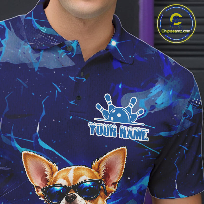 Blue Funny Chihuahua Dog Bowling Shirt For Men Custom Bowling Team Jersey Polo & Quarter Zip TDM7882