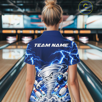Blue Lightning Thunder Funny Tornado Bowling Shirt For Women Custom Bowling Jersey Polo & 1/4 Zip TDM7884