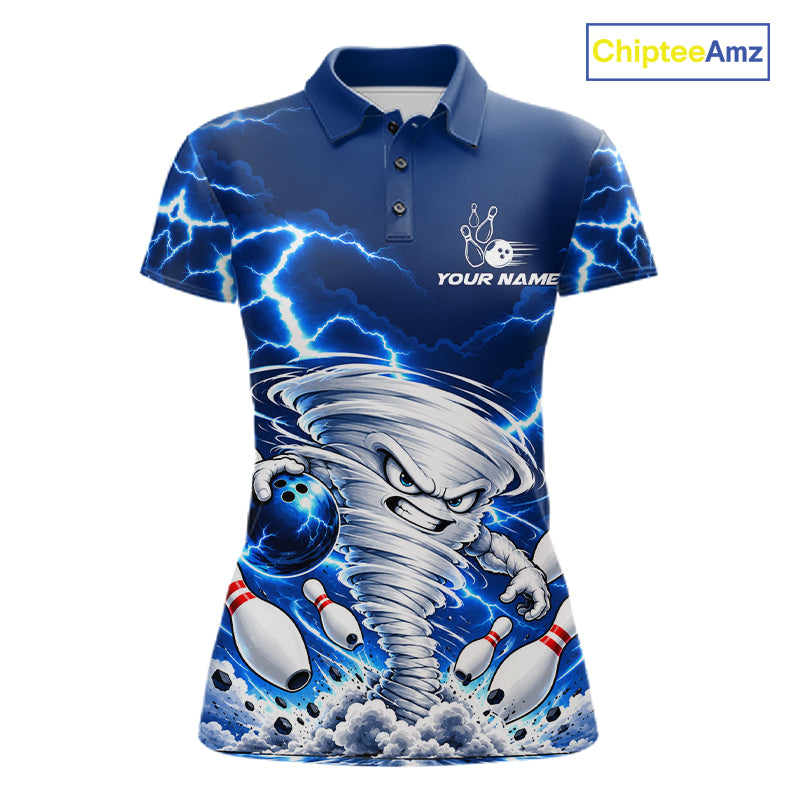 Blue Lightning Thunder Funny Tornado Bowling Shirt For Women Custom Bowling Jersey Polo & 1/4 Zip TDM7884