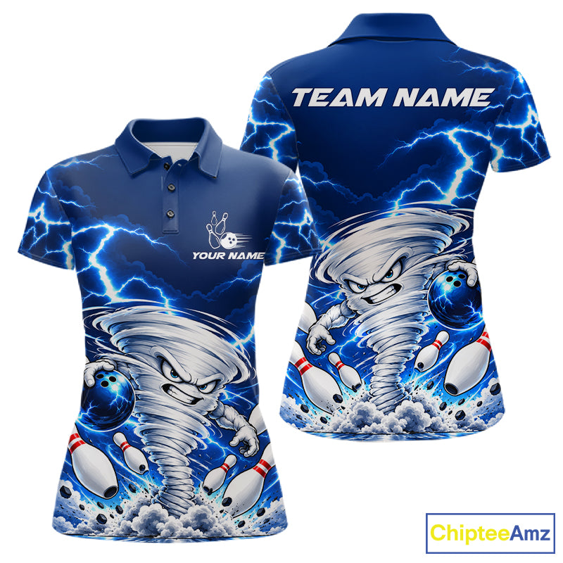 Blue Lightning Thunder Funny Tornado Bowling Shirt For Women Custom Bowling Jersey Polo & 1/4 Zip TDM7884