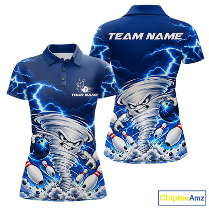 Blue Lightning Thunder Funny Tornado Bowling Shirt For Women Custom Bowling Jersey Polo & 1/4 Zip TDM7884