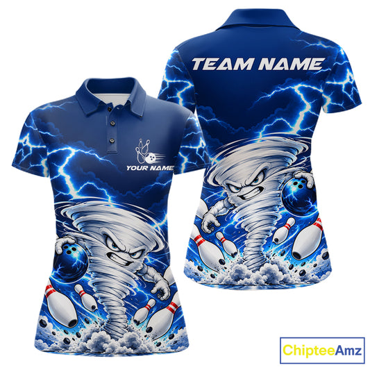 Blue Lightning Thunder Funny Tornado Bowling Shirt For Women Custom Bowling Jersey Polo & 1/4 Zip TDM7884