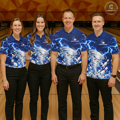 Blue Lightning Thunder Funny Tornado Bowling Shirt For Women Custom Bowling Jersey Polo & 1/4 Zip TDM7884