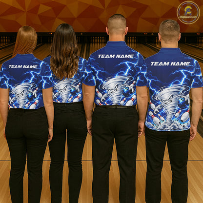 Blue Lightning Thunder Funny Tornado Bowling Shirt For Women Custom Bowling Jersey Polo & 1/4 Zip TDM7884