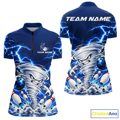 Blue Lightning Thunder Funny Tornado Bowling Shirt For Women Custom Bowling Jersey Polo & 1/4 Zip TDM7884