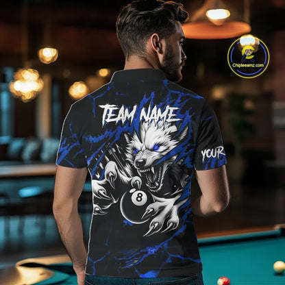 Personalized Thunder Lightning Wolf Billiard Shirts For Men Custom Billiard Team Jerseys |Blue TDM5466