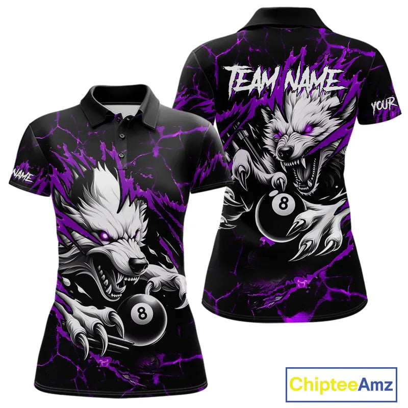 Personalized Thunder Lightning Wolf Billiard Shirts For Women Custom Billiard Team Jerseys |Purple TDM5467