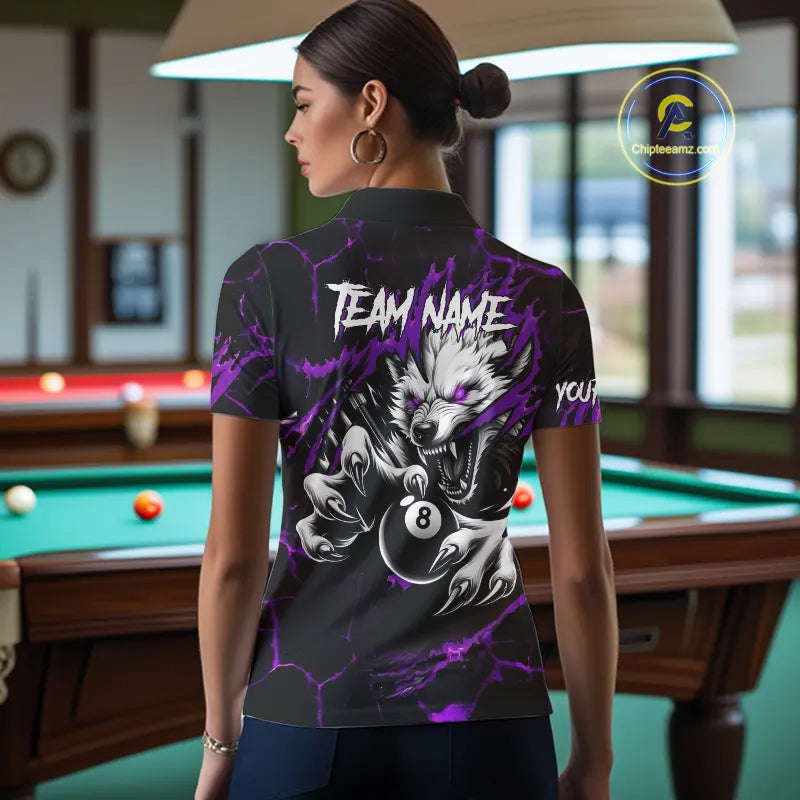 Personalized Thunder Lightning Wolf Billiard Shirts For Women Custom Billiard Team Jerseys |Purple TDM5467