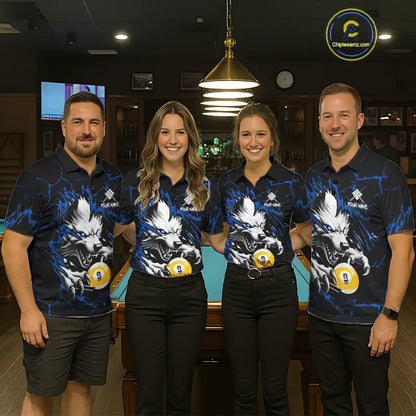 Personalized 9 Ball Pool Wolf Billiard Shirts For Men, Billiard Team Jersey Polo & 1/4 Zip |Blue TDM5468