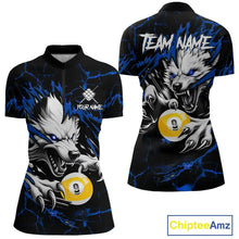 Load image into Gallery viewer, Personalized 9 Ball Pool Wolf Billiard Shirts For Women, Billiard Team Jersey Polo &amp; 1/4 Zip |Blue TDM5468