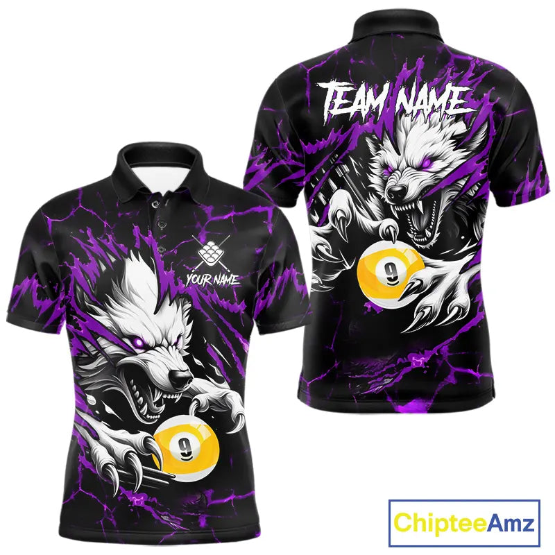 Personalized 9 Ball Pool Wolf Billiard Shirt For Women, Billiard Team Jersey Polo & 1/4 Zip|Purple TDM5469