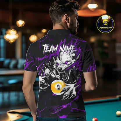 Personalized 9 Ball Pool Wolf Billiard Shirt For Men, Billiard Team Jersey Polo & 1/4 Zip|Purple TDM5469