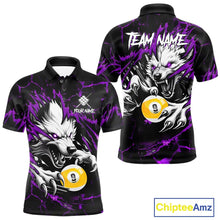 Load image into Gallery viewer, Personalized 9 Ball Pool Wolf Billiard Shirt For Men, Billiard Team Jersey Polo &amp; 1/4 Zip|Purple TDM5469