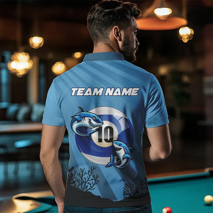 Personalized Shark 10 Ball Pool Blue Men Billiard Shirts Custom Funny Billiard Shirts Pool Jerseys TDM3427