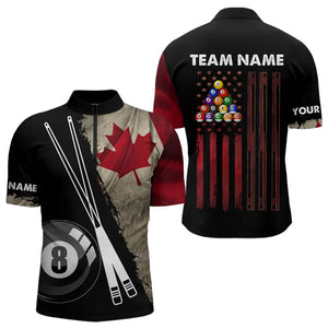 Retro Grunge Canada Flag 8 Ball Pool Billiard Shirt For Men Custom Patriotic Billiard Team Jersey TDM3428