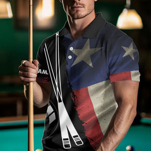 Retro Grunge Texas Flag 8 Ball Pool Billiard Shirt For Men Custom Patriotic Billiard Team Jersey TDM3429